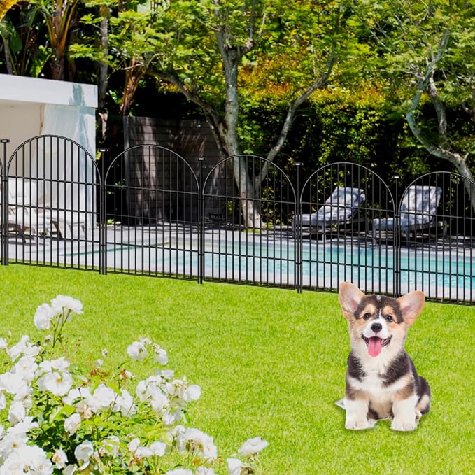 Tall Garden Fence with Gate, 4 Panels Fences for Dogs Outside, 40 in(H)x8.8 Ft(L) No Dig Animal Barrier Garden Fencing, Rustproof Metal Wire Temporary Rabbit Dog Fence for Yard Patio Outdoor