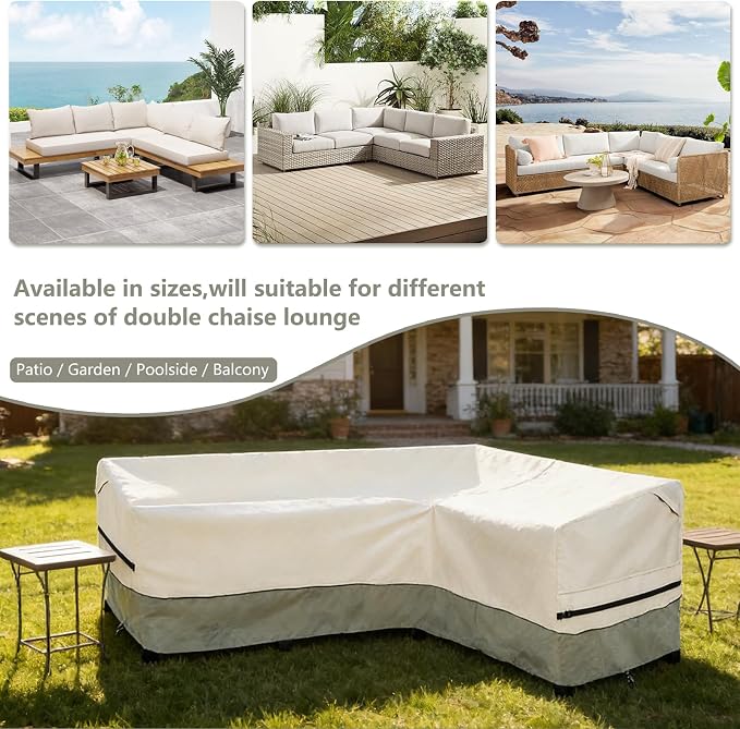 okcool Outdoor Sectional Cover,L-Shaped Patio Furniture Covers for 4-Seater Outdoor Sectional Furniture Couch 85”W (Back Length) x 58”W (Right Side),White&Grayish Green
