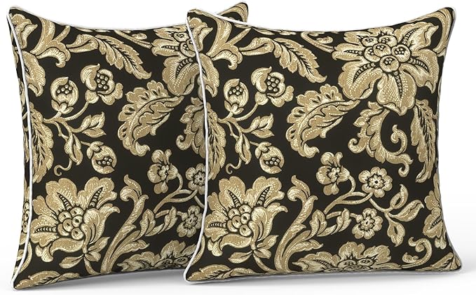 LVTXIII Set of 2 Patio Throw Pillows Waterproof 16"x16" Fade Resistant Outdoor Throw Pillows with Inserts, Fluffy Decorative Garden Toss Pillow Cushions for Home Patio Coach Sofa Use, Jacobean Black
