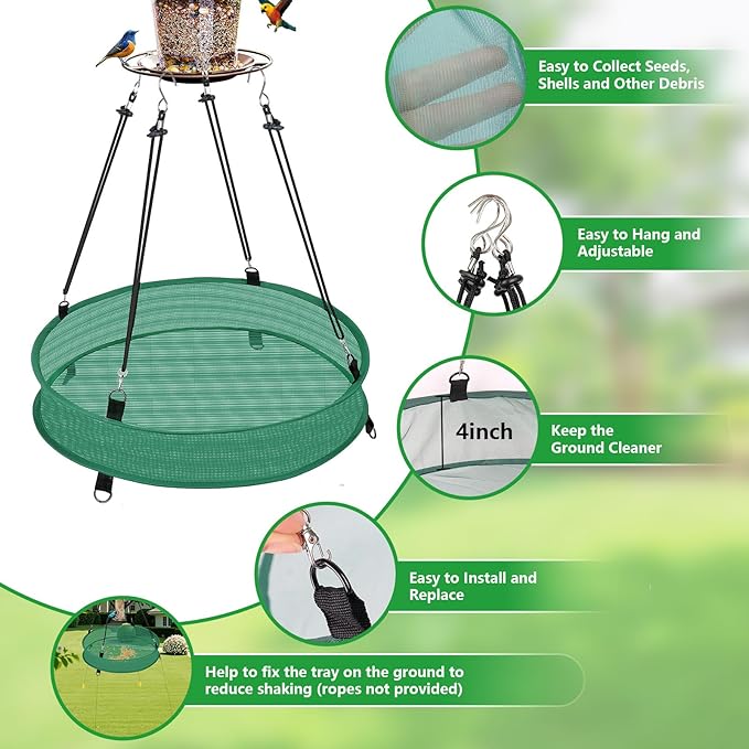 Lettry 2Pcs Bird Seed & Shell Catcher Tray for Hanging Bird Feeder Platform, Birdseed Hoop for Outdoor Garden Hanging Tray (Green, 20inch)