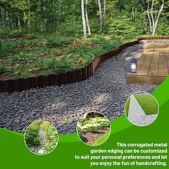 SnugNiture Corrugated Metal Garden Edging 4" x 100', Sturdy Lawn Landscape Edging Border, Fence for Garden, Flower Bed and Yard (Brown)