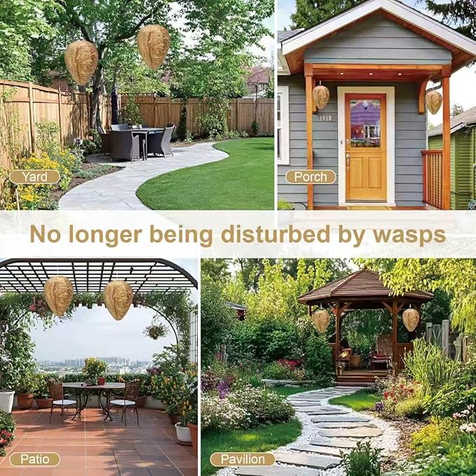 6 Pack Effective Waterproof Wasp Nest Outdoor, Hanging Fake Hornets Nest,Backyard Fake Bee Hive,8.3 inches Diameter 11.5 inches Height,Yellow Jackets