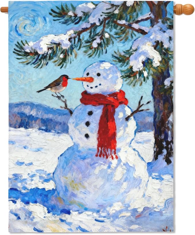 Winter Snowman House Flag 28x40 Inch Winter Snow Scene Cardinal Tree Holiday Decorative Garden Flags for Outside Double Sided Seasonal Outdoor Home Farmhouse Decoration Yard Porch Decor