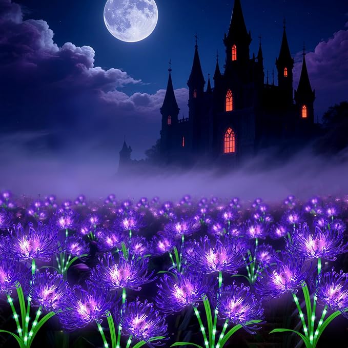 Solar Lights Outdoor, 4 Pack Purple Lights - Purple Flower Garden Decorative with Glowing Stems, Waterproof IP65 Yard Spider Lily Lights for Pathway Lawn Patio, Garden Gifts for Women Mom Grandma