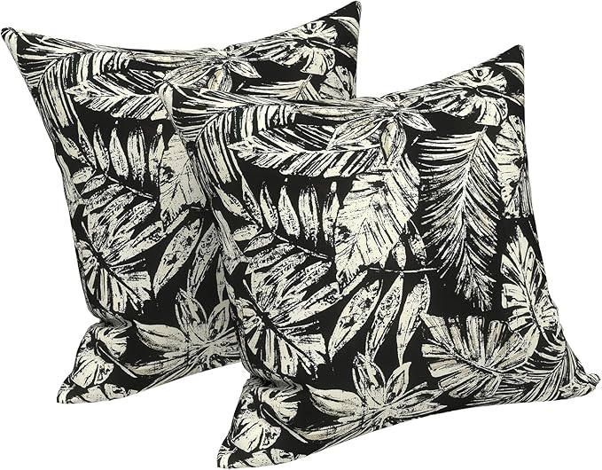 LVTXIII 2 Pack Outdoor Pillow Covers ONLY 18x18 Inch, Water-Repellent Square Decorative Cushion Covers for Patio Furniture, Garden, Sofa, Tropical Leaf Black