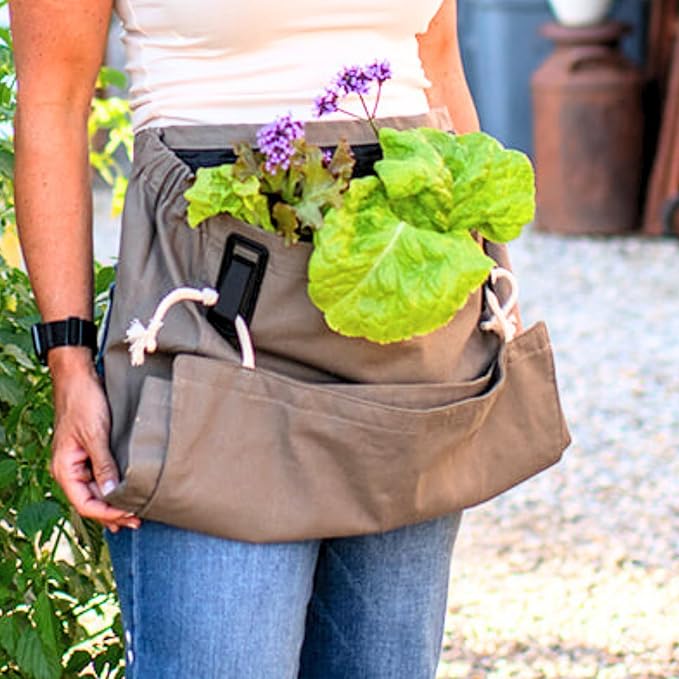 Roo Gardening Apron with Pockets for Women & Men - Canvas Garden Apron with Harvesting Pouch, Water-Resistant, Washable