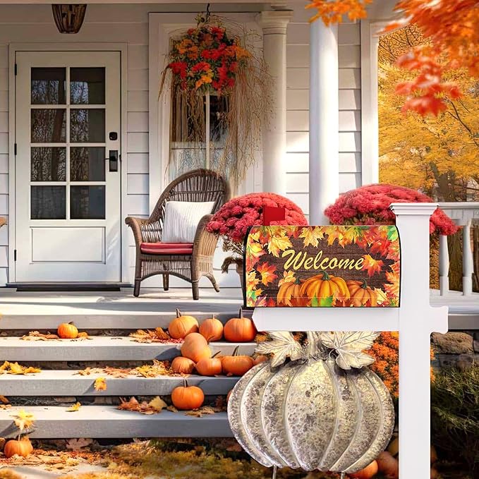Fall Leaves Mailbox Covers Magnetic Fall Thanksgiving Mailbox Cover Autumn Post Letter Box Cover for Garden Yard Decor 21x18 Inch