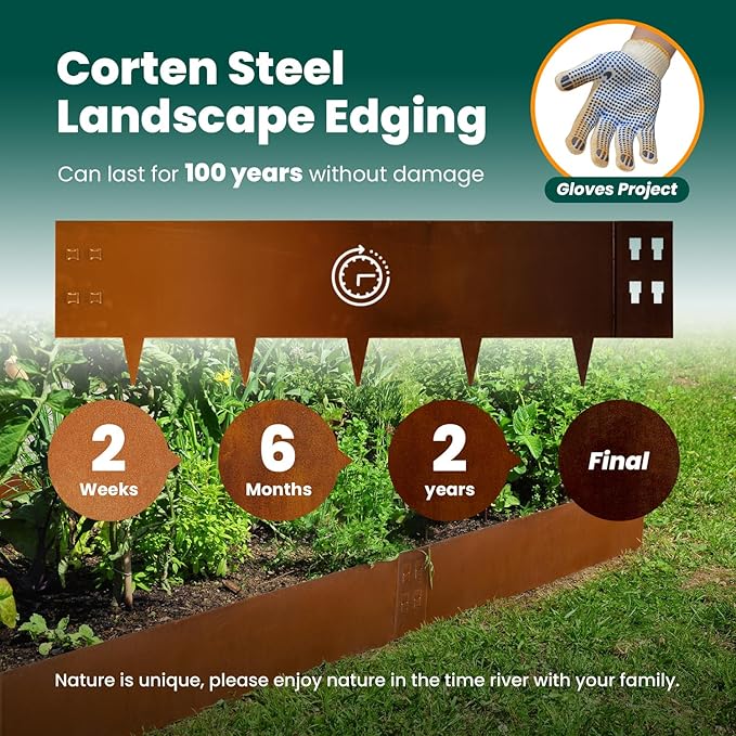 Corten Steel Edging Corten Steel Landscaping Edging 12" H x 40" L Metal Garden Edging Landscape Edging Metal Border Edge Rusted for Yard Lawn Outdoor Flower Plant 6 pcs by GZGNEEVL