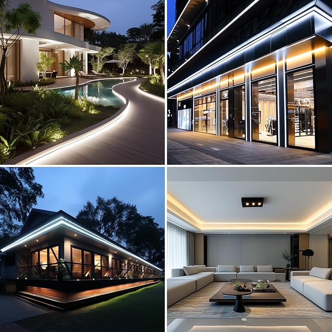 BENLUN AC 110V COB LED Strip Lights Outdoor Waterproof 65.6ft, 4000K Natural White Super Bright 200W CRI 90+ LED Rope Light, IP65 Flexible Cuttable, for Bedroom Garden Commercial House