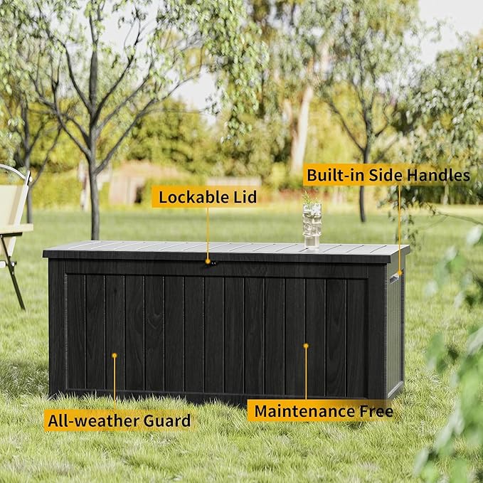 Outdoor Storage Box 275GAL Waterproof Resin Deck Box,Pool Accessories Supplies，UV-Resistant Lockable Package Delivery Bin for Garden Tools,Large Patio Outside Cushions,Chest,Furniture,Black