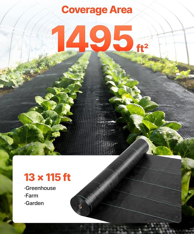 VEVOR 13x115FT 3.5oz Weed Barrier Fabric Heavy Duty, Landscape Fabric, Woven Weed Blocker Fabric, Garden Weed Fabric, Weed Control Fabric Ground Cover, Landscaping Cloth, Weed Mat, Black