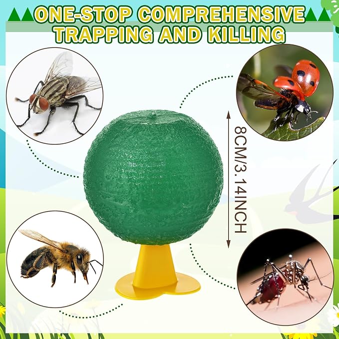 Qualirey 10 Set Fruit Fly Sticky Trap Balls Fungus Gnat Killer Bug Catcher Gnat Trap Insect Traps Indoor Outdoor Plant Fly Sticky Traps Ball for Fungus Plants(Green)