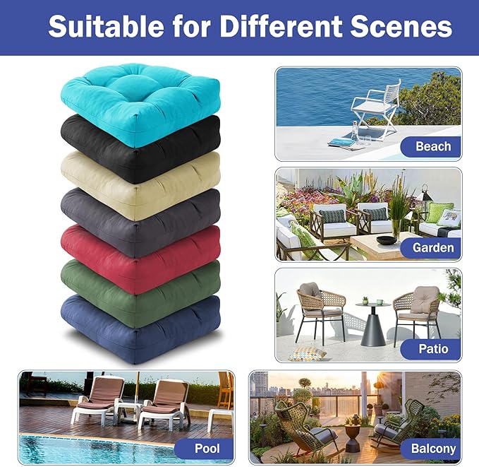 IPYNBAP Outdoor Chair Cushions Set of 2, Patio Chair Cushions with Ties,19x19+5” Tufted Outdoor Seat Cushions, Waterproof Patio Furniture Cushions, Outdoor Dining Chair Pads, Black