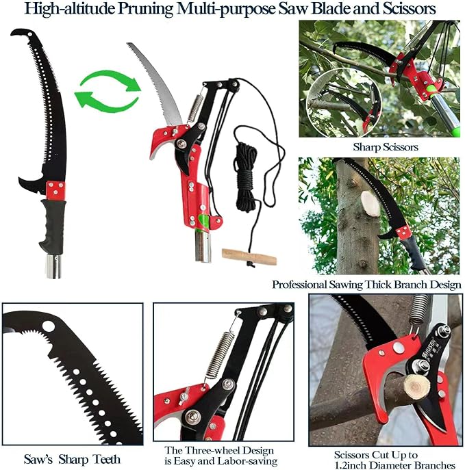 2-32 Feet Pole Saws For Tree Trimming Manual Pole Saw Tree Trimmers Tree Pruner Extendable Tree Pole Saw Red