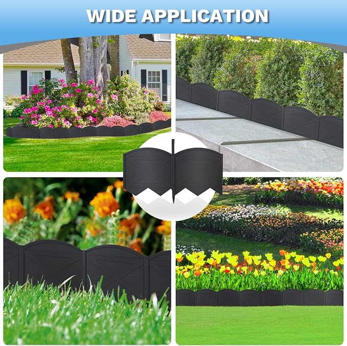 Vashly No-Dig 20ft Landscape Edging, 6 inch Tall Garden Edging Border with 20 Pcs Stakes 7.8 Inch, 20 Pcs Garden Edging Flexible for Garden Flower Beds Lawn Yard Pathway