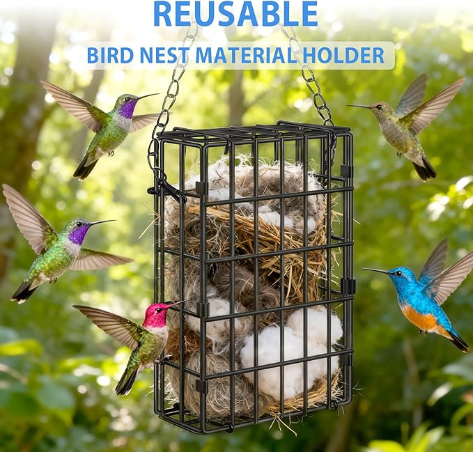 Reusable Metal Nest Material Holder, Metal Cage for Bird Nesting Supplies - Bird Nest Material Dispenser Holds Cotton, Twigs & Pet Fur (Capacity for 5 Bird Families)