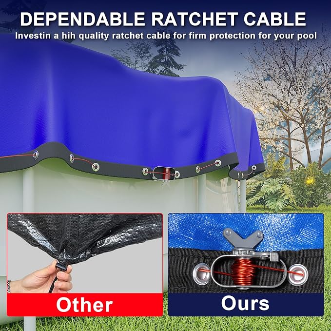 【New Upgrade】 Winter Pool Cover 15 ft Round for Above Ground Pools, Extra Thick Durable Above Ground Swimming Pool Protection Cover, Encryption Grommets,Cold and UV Resistant with Premium Winch,Cable