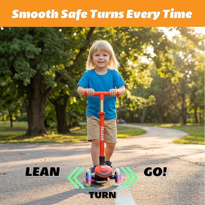 SKIDEE Kick Scooter for Kids Ages 3-5 | Foldable 3 Wheel Scooter with Lean-to-Steer, Adjustable Height, Removable Seat & LED Light Wheels | Toddler Scooter Up to 12 Year Old Boys/Girls