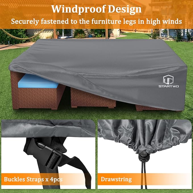 STARTWO Patio Furniture Covers Waterproof Outdoor Lawn Furniture Set Cover for 7-12 Piece Sectional Sofa, Conversation Set Garden Dining Tables Chairs,Grey
