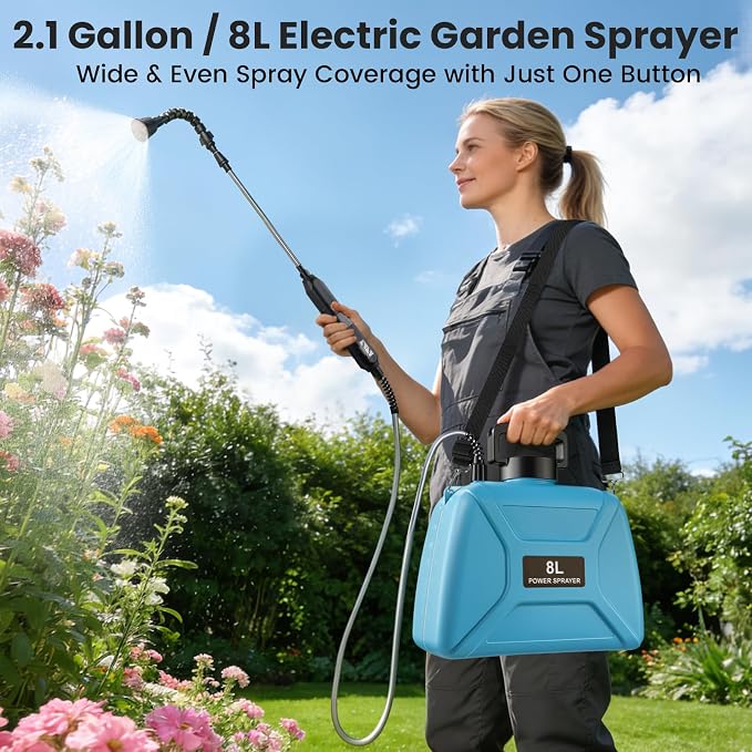 2 Gallon Electric Pump Sprayer in Lawn and Garden, Backpack Weed Sprayer, Battery Powered Garden Sprayer with Retractable Wand and 4 Nozzles, USB Fast Charging
