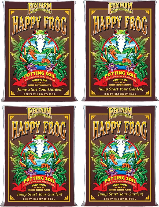 FoxFarm Happy Frog Potting Soil, 2cu ft (Pack of 4) - for Indoor/Outdoor Container Plants, Improves Root Efficiency, pH Adjusted for Optimal Nutrient Uptake - Contains Mycorrhizae and Humic Acids