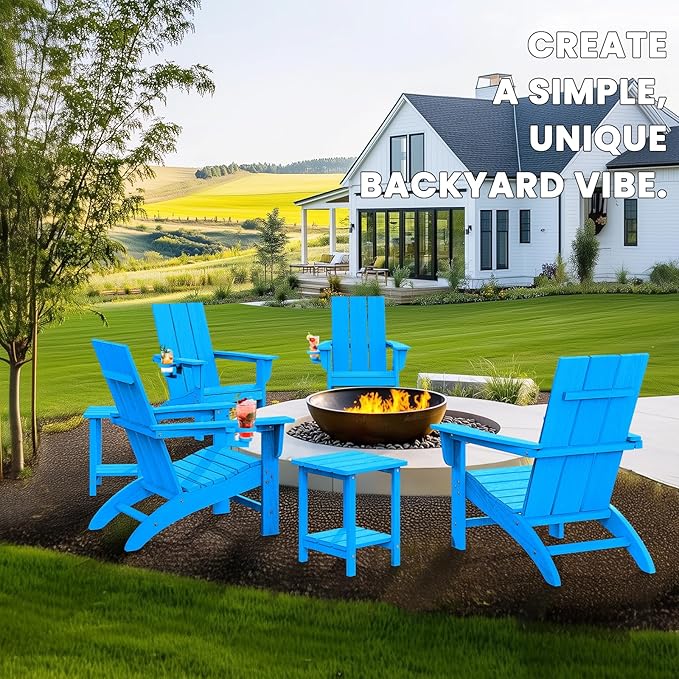Modern Adirondack Chairs Set of 8, HDPE Plastic Patio Chairs for All Weather, Fire Pit Chair, Outdoor Lawn Chairs for Deck, Porch, Backyard, Garden, Royal Blue