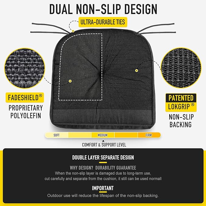 SUNROX Memory Foam Non Slip Rocking Chair Cushion, FadeShield Water Resistant Thicken Durable Tufted Pads, Set of Seat & Back Cushion with Ties for Indoor/Outdoor Rocker, 2 Piece, Midnight