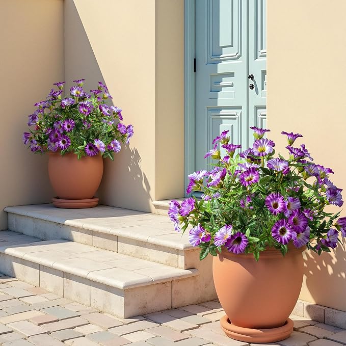 Dark Purple Artificial Morning Glory Flowers for Outdoor Planters, Premium UV Resistant Silk Faux Flowers for Porch, Hanging Basket & Window Box, Elegant Garden Decor, No Pot, 13.3 Inch, 4 Bundles