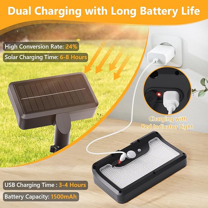 Clip on Solar Lights Outdoor with Motion Sensor, 360°Rotatable & Vertically Adjustable Solar Fence Lights with 92 LEDs (600 LM, 3000 K), IP65 Waterproof Security Light for Chain Link, Gutter, Camping