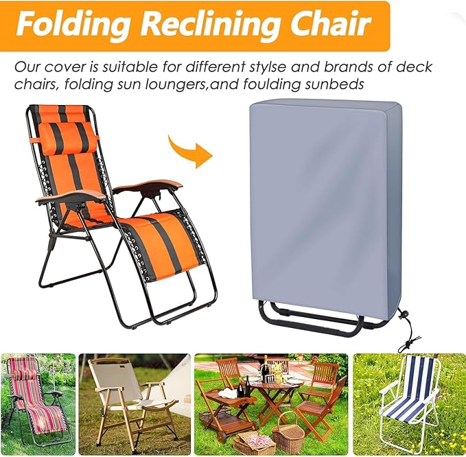 Zero Gravity Folding Chair Cover with Storage Bag, Outdoor Lawn Patio Garden Chair Covers Waterproof Dustproof All Weather Resistant 43"x28"（Gray）