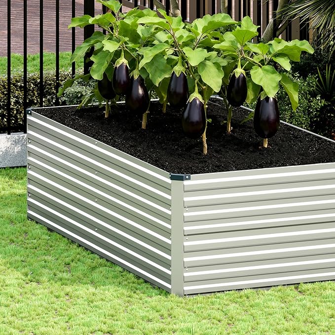 Vengarus 6x3x2FT Galvanized Raised Garden Bed Kit, Deep Root Planter Box Outdoor Large Planter Raised Beds for Planting Flowers,Vegetables and Herbs-Silver