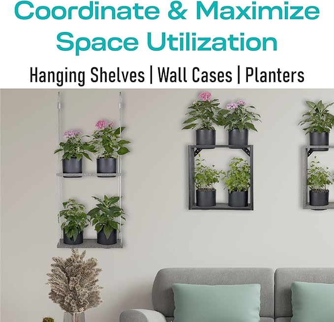 Urban Garden Decor with Pots Included, Hanging Planters for Indoor Outdoor Plants, Hanging Flowerpots, Wall Hanging Plant Holder Window Plant Shelves (Coffee Brown, Shelf 2 Pots)