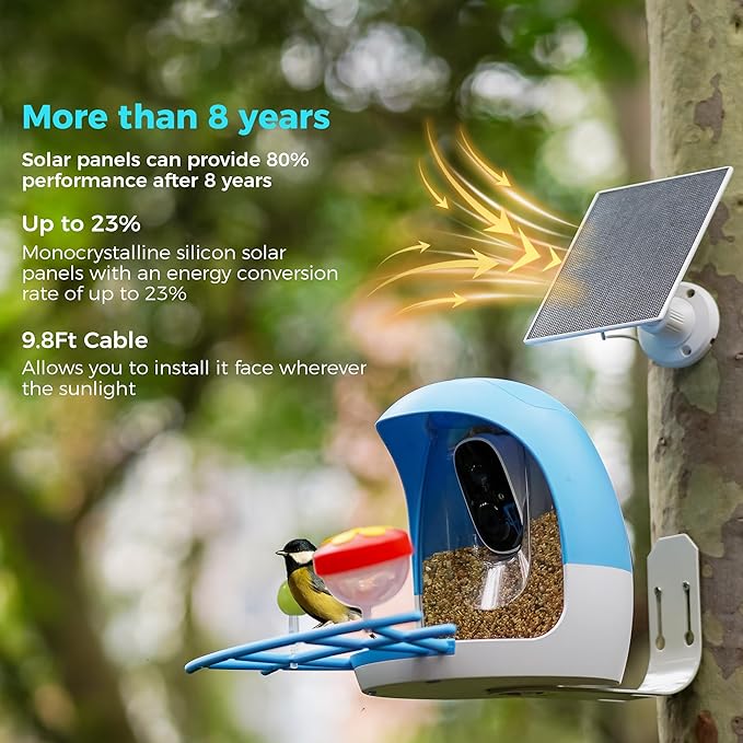 Vicohome 5V Solar Panels for Security Cameras for Bird Feeder 23% Energy Conversion Rate,9.8Ft Cable, USB C & Micro-USB Compatible, Weather Resistant, 360° Adjustable Bracket, for Tapo Eufy Aosu .etc