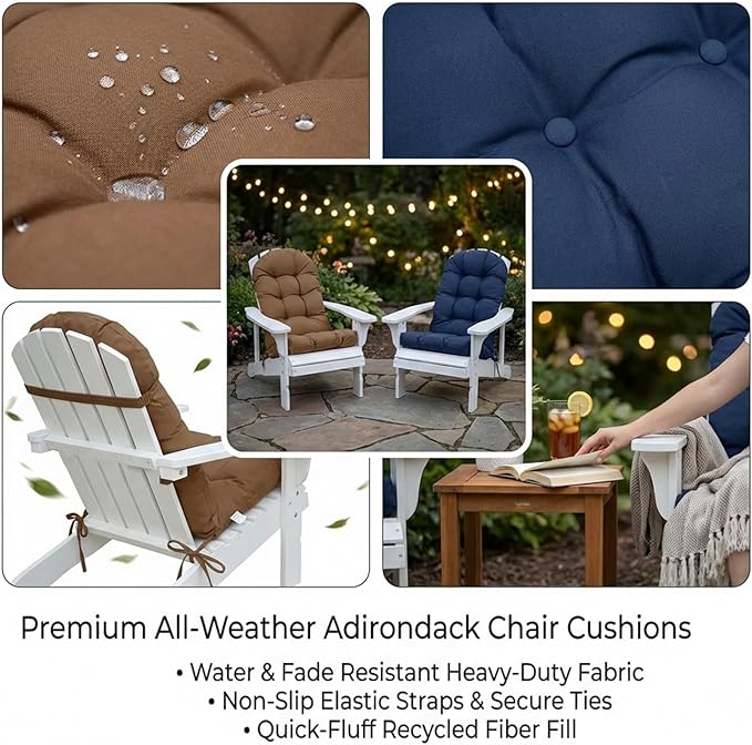 Enipate Weather Resistant Cushions for Adirondack Chair High Back Indoor Outdoor Patio Tufted Lounge Cushion Seat Pads