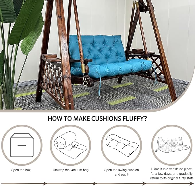 Porch Replacement Swing Cushions for Outdoor: 2-3 Seater Garden Waterproof Patio Bench Cushion with Ties - 4" Thick Swing Chair Cushion for Backyard Furniture Loveseat