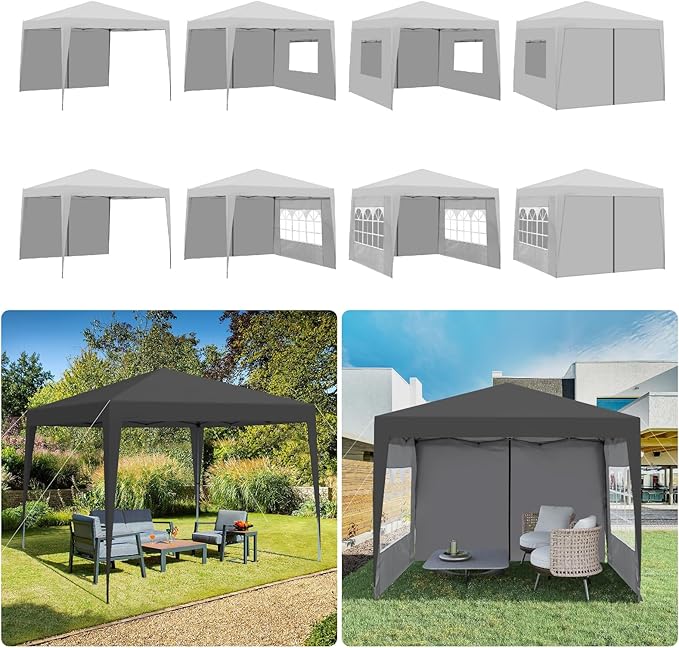 10x10FT Canopy Tent, Outdoor Gazebo Pop up Canopy with 4 Removable Sidewalls & 2 Windows, Patio Camping Shade Canopy with 4 PCS Weight Sand Bag & Carry Bag, Ideal for Parties Events, Black
