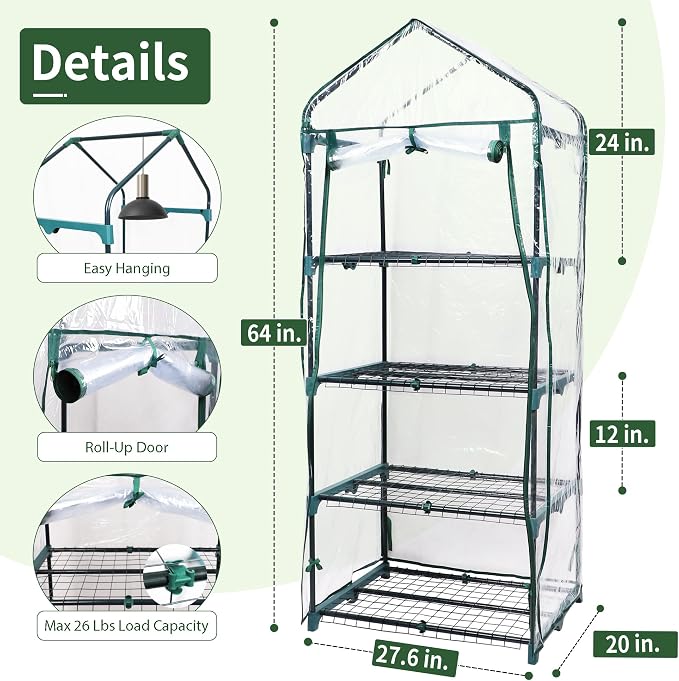 PROWORX 4 Tier Mini Greenhouse for Outdoor Indoor, Waterproof Heavy Duty Small Greenhouses with PVC Cover, Portable Green Houses for Outside Winter Plant Protection, 64'' H x 27'' L x 20'' W