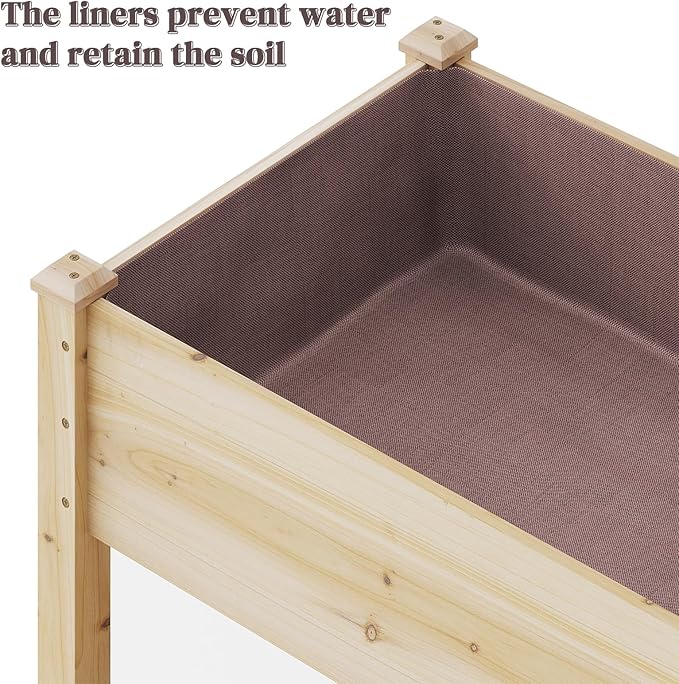 Wooden Raised Garden Bed, Planter Box with Legs, Garden Planter with Divider Bag for Backyard, Patio, Balcony, Planter Stand Box for Herbs and Vegetables(Natural-L)