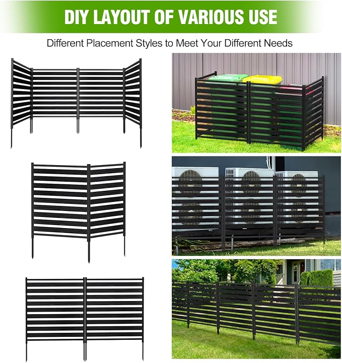 Metal Air Conditioner Fence 3 Panels - 40.27" W x 54.6" H Outdoor Privacy Screen, No Dig Wooden Privacy Screen for AC Unit, Trash Can, Pool Equipment, Yard Garden,Black