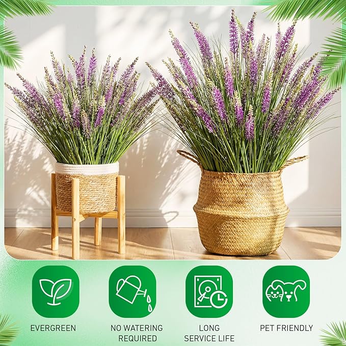 Jexine 10 Pcs Artificial Lavender Flowers 31.5" Tall Faux Lavender Stems with 3 Flower Heads Each, UV Resistant Purple Outdoor Plants Grass for Planter Filler, Porch Garden, Wedding, Home Decor
