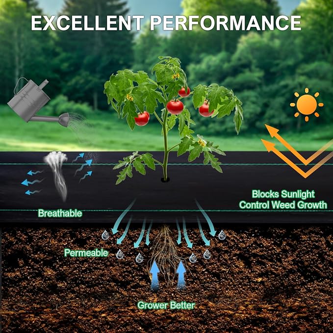 3ftx50ft Weed Barrier Landscape Fabric - 3.2oz Premium Heavy Duty Weed Block Ground Cover Mat with 20 U-Shaped Securing Pegs | Woven Geotextile Fabric for Weed Control Garden Cloth