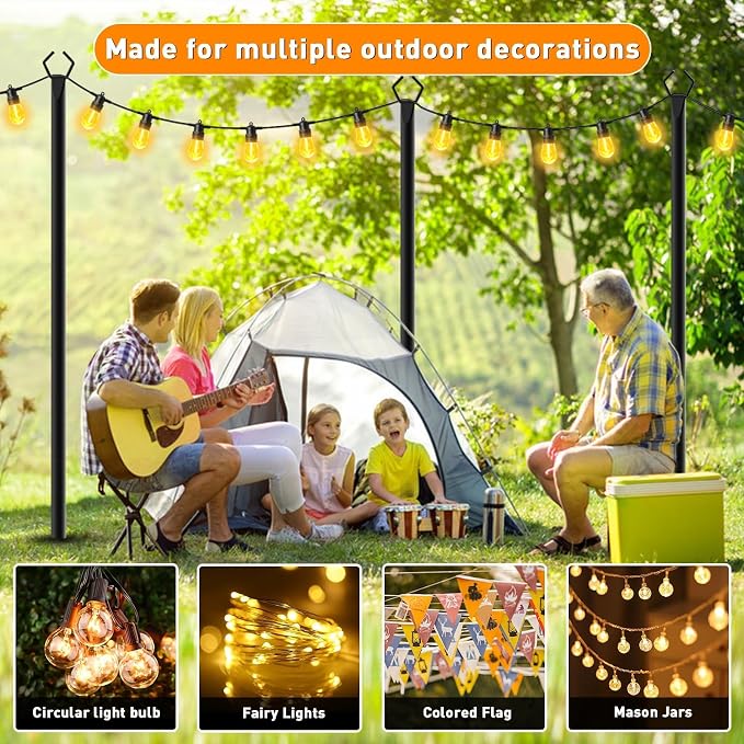 10Pack 10 FT String Light Poles,Metal with Fork Lights Poles for Outdoor String Light, Rustproof Heavy Duty for Outside Garden,Patio,Wedding,Backyard,Deck,Party