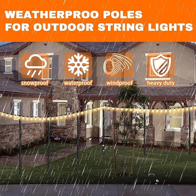 4 Pack 10Ft String Light Poles, Metal Poles with Fork for Outside Lights,Outdoor Metal Light Stand with Fence Brackets Hanging Lights for Garden Patio Wedding Backyard (4 PACK-Upgraded Version)