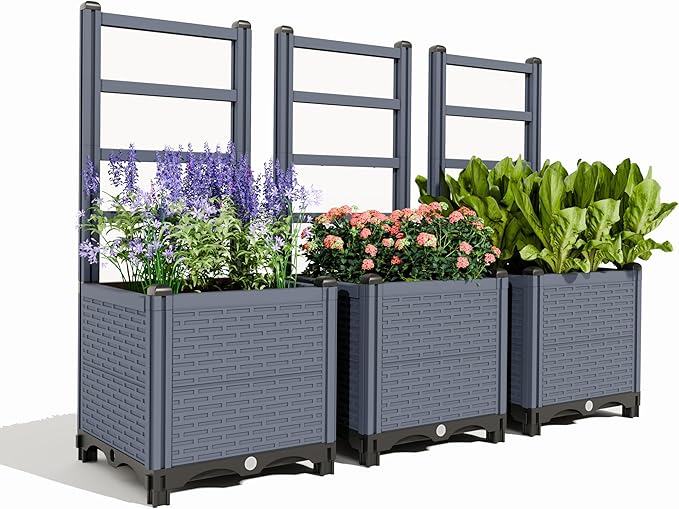 48" Self Watering Raised Garden Bed, Modular Planter Box with Water Level Indicator, Weather Resistant for Vegetables, Herbs & Flowers, 3-in-1 Configurable Design, Gray