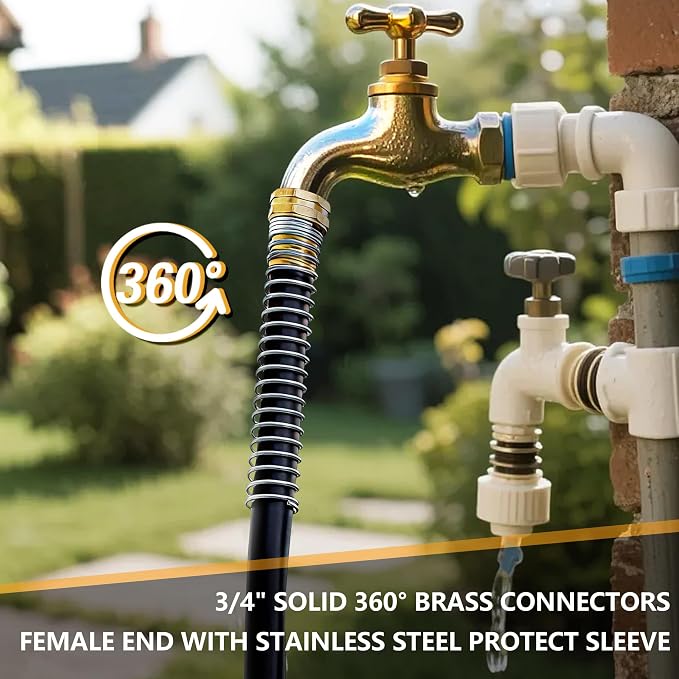 5/8" x 100ft Garden Hose, -40℉ To 190℉ Hot/Cold, Heavy Duty,Flexible, 300psi Working, 1000psi Burst, 3/4" Brass Fittings with Hose Protector Coil Spring for Outdoor,Yard, Farm