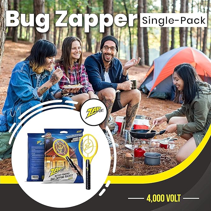 Zap It! Mini Bug Zapper - Rechargeable Mosquito, Bug Zapper Racket - Flies Zappers Indoor - 4,000 Volt - USB Charging, Super-Bright LED Light to Zap in The Dark - Safe to Touch