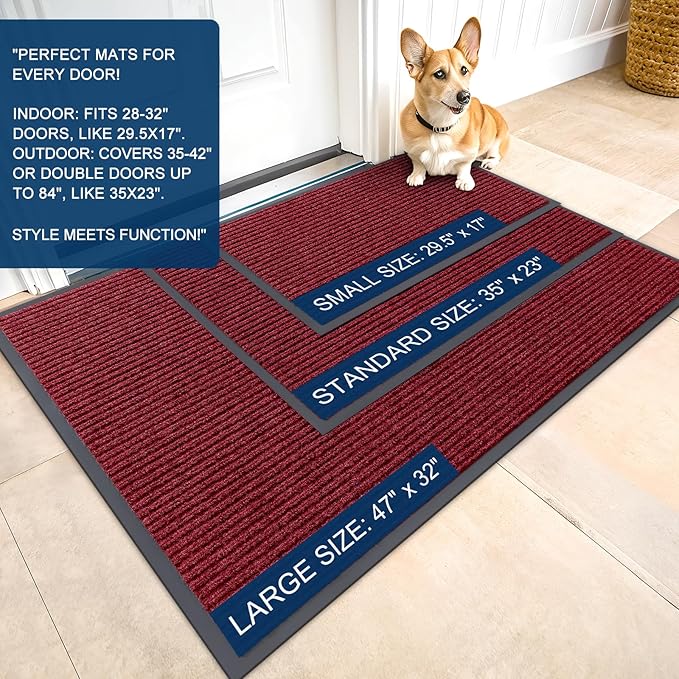 OLANLY Front Door Mat Indoor Outdoor Entrance, 2-Pack 71 x 23 Inch, Waterproof Heavy Duty Doormat, Fade Resistant, Low Profile, Easy Clean Patio Porch Welcome Floor Mats for Entry, Wine Red