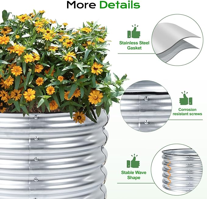 Aoodor 17" Tall 24" Metal Raised Garden Bed, Outdoor Planter Box and Raised Garden Kit for Vegetables, Flowers, and Herbs, Silver