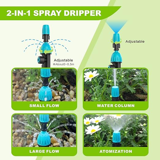 98ft Drip Irrigation Kit, Upgraded Quick-Connect System with Adjustable Nozzles & Durable Hoses, Complete Garden Watering Solution for Outdoor Plants, Flower Beds, Lawns and Patios