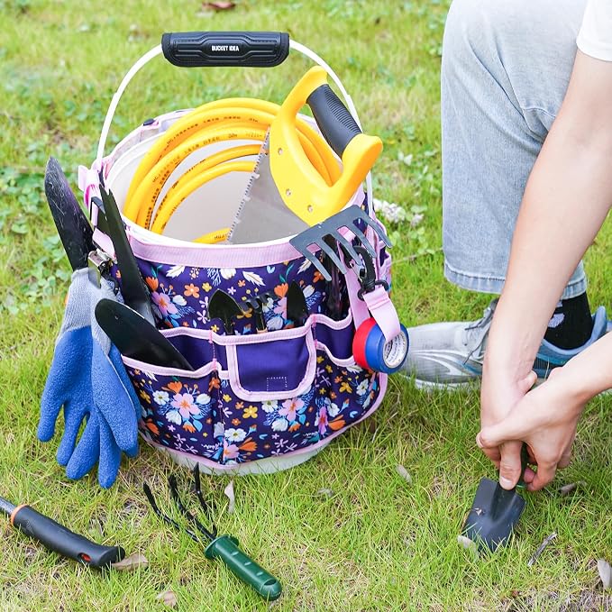 MELOTOUGH Bucket Caddy Organizer Bucket Tool Organizer for Garden Tools Fit 3.5 to 5 Gallon Bucket, Garden Kneeling Pad, 1" Thick Soft NBR Foam Kneeling Pads for Gardening, Cleaning, Work